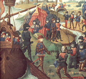 Henry III lands in Aquitane from a 15th Century illumination