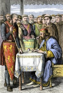 King John of England signing Magna Carta on June 15, 1215, at Runnymede